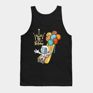 6th Birthday Astronaut Space Slide Planets Balloons Tank Top